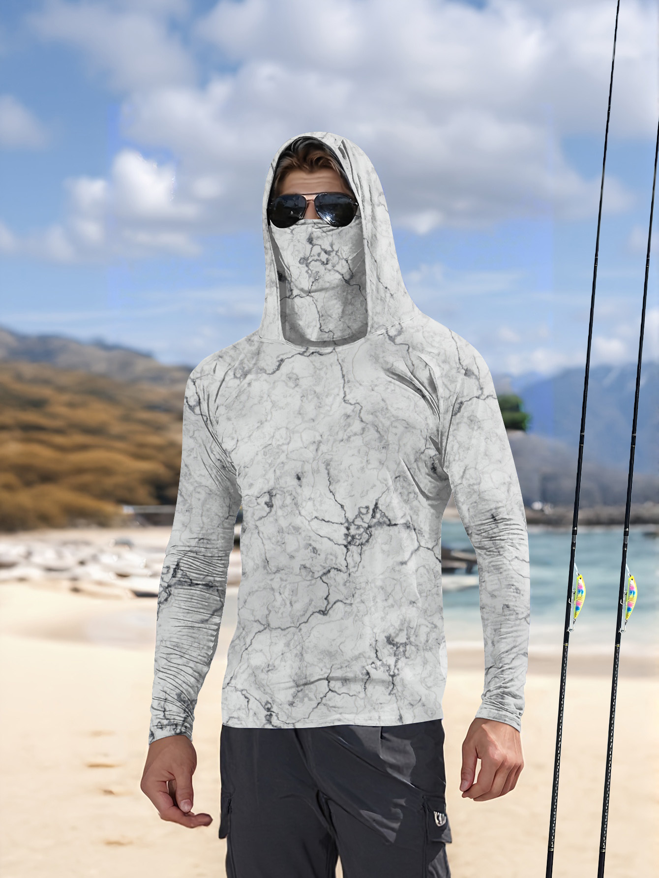 Camisa de pesca masculina com  - Fishing Shirt Uv Protection avaliação e preço